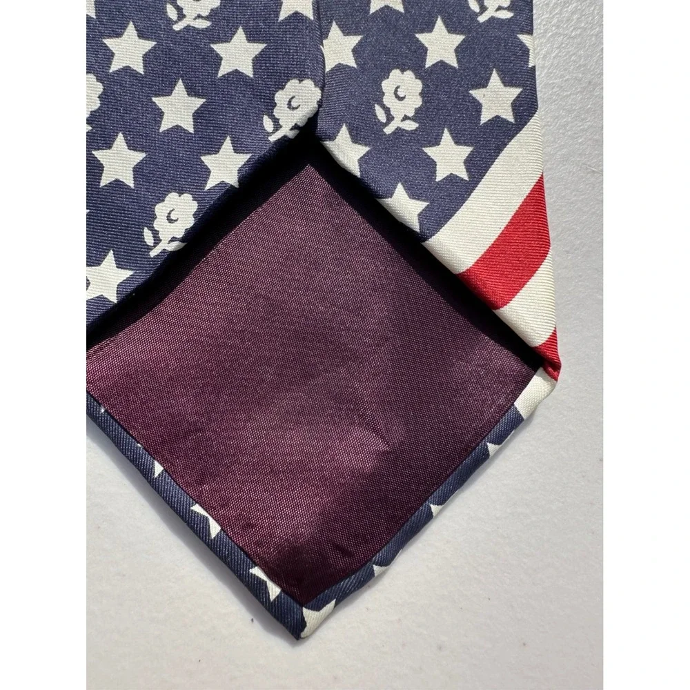 American Eagle Outfitters Mens Silk Tie Patriotic Stars Stripes Red White Blue